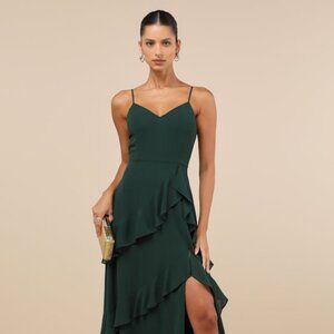 Lulus Blessed With Beauty Forest Green Ruffled Sleeveless Maxi Dress - Size M
